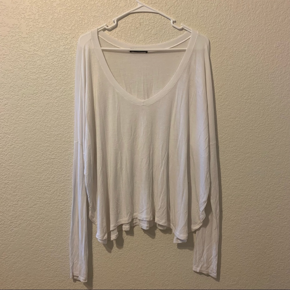 Brandy Melville White Slouchy Long-Sleeve Shirt